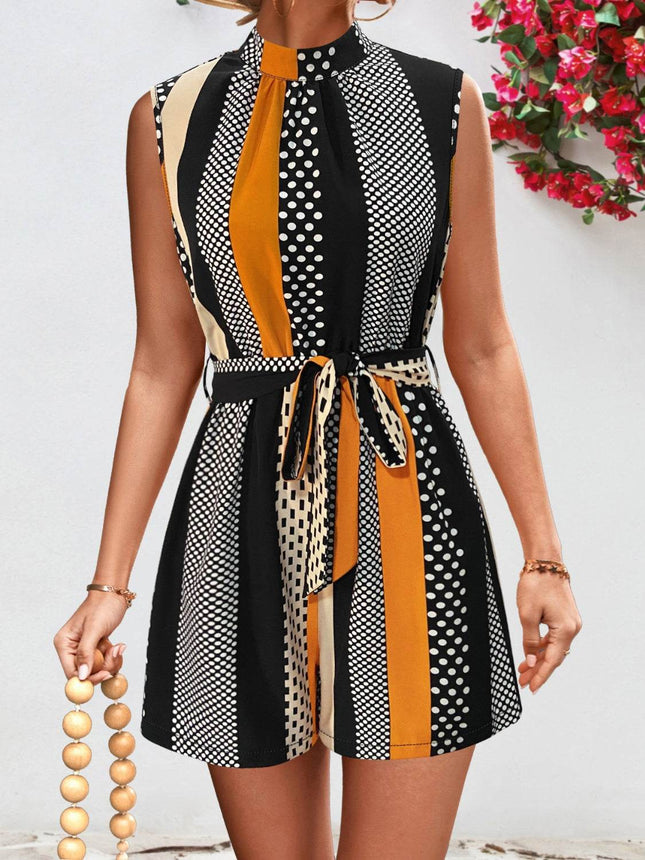 Tied Color Block Sleeveless Romper - MimiStylez