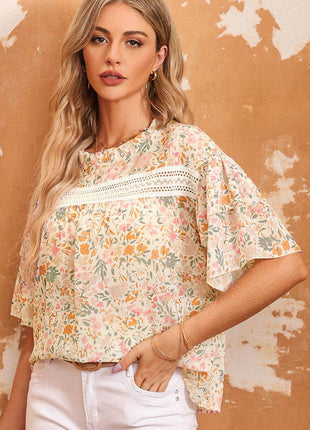 Floral Round Neck Short Sleeve Blouse - MimiStylez