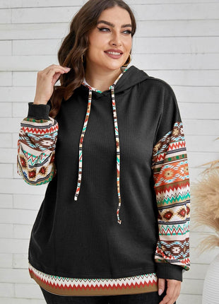 Plus Size Waffle-Knit Geometric Dropped Shoulder Hoodie - MimiStylez