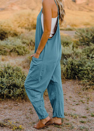 Double Take Full Size V-Neck Sleeveless Jumpsuit with Pockets - MimiStylez