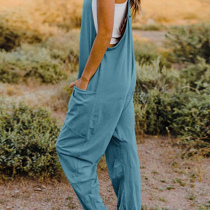 Double Take Full Size V-Neck Sleeveless Jumpsuit with Pockets - MimiStylez