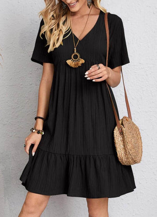 Full Size V-Neck Short Sleeve Dress - MimiStylez