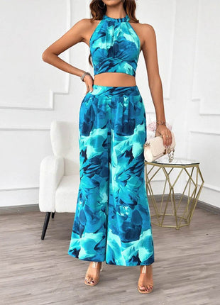 Devine Printed Halter Neck Top and Pants Set - MimiStylez