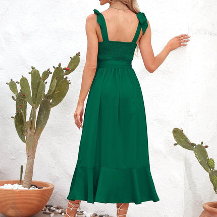 Square Neck Tie Strap Midi Dress - MimiStylez