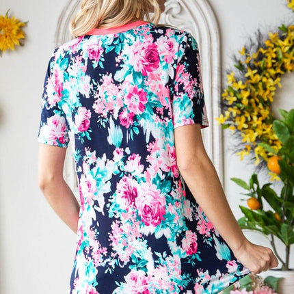 Heimish Full Size Floral V-Neck Short Sleeve T-Shirt - MimiStylez