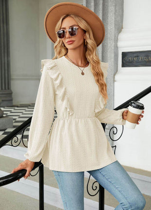 Round Neck Ruffled Peplum Blouse - MimiStylez