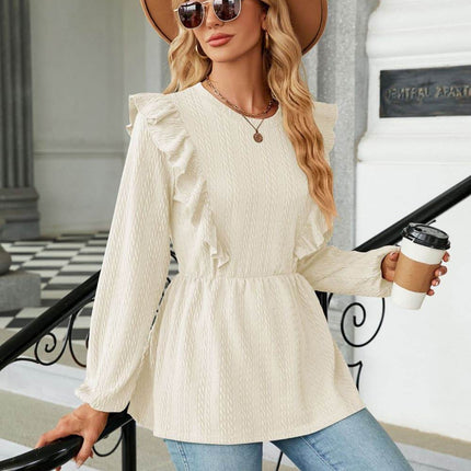 Round Neck Ruffled Peplum Blouse - MimiStylez