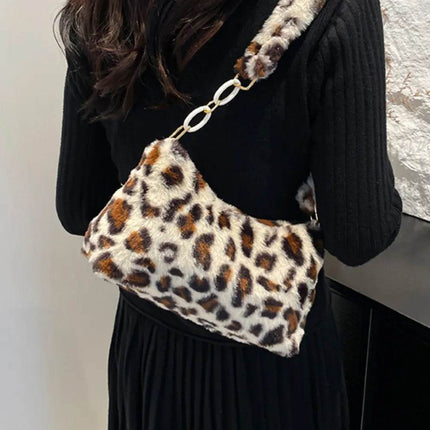 Leopard Fluff Shoulder Bag - MimiStylez
