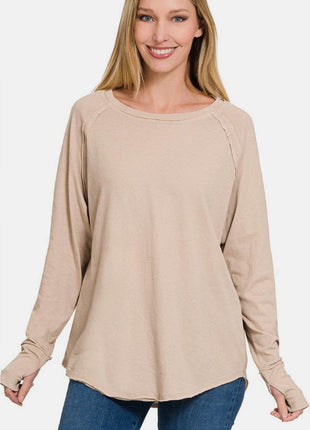 Zenana Round Neck Thumbhole Long Sleeve Top - MimiStylez