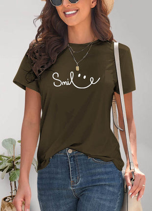 SMILE Round Neck Short Sleeve T-Shirt - MimiStylez