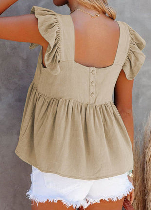 Full Size Ruffled Square Neck Cap Sleeve Blouse - MimiStylez
