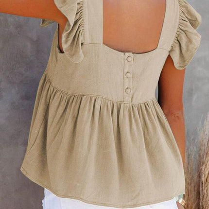 Full Size Ruffled Square Neck Cap Sleeve Blouse - MimiStylez