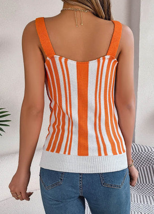Openwork Striped V-Neck Tank - MimiStylez