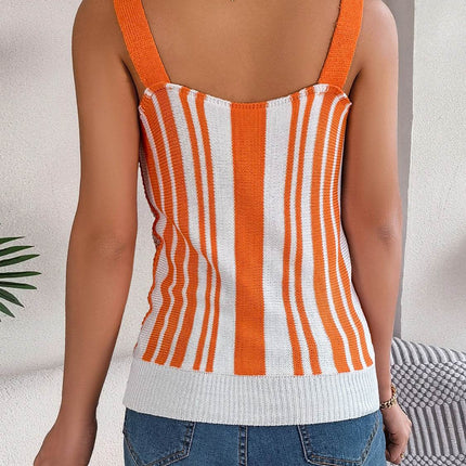 Openwork Striped V-Neck Tank - MimiStylez