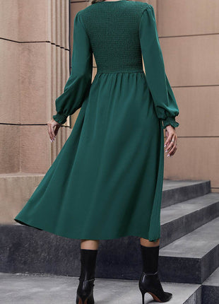 Smocked Long Sleeve Midi Dress - MimiStylez