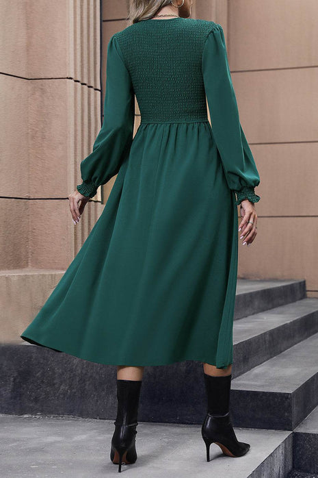Smocked Long Sleeve Midi Dress - MimiStylez