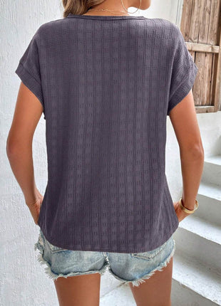 Textured Round Neck Short Sleeve Top - MimiStylez