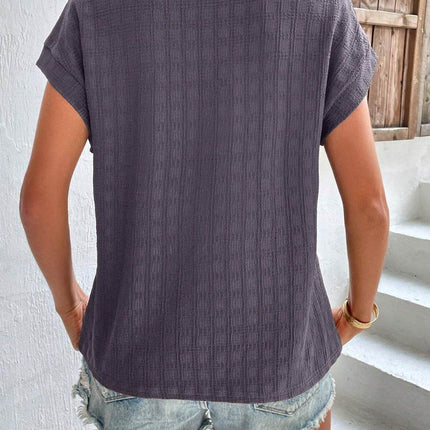 Textured Round Neck Short Sleeve Top - MimiStylez