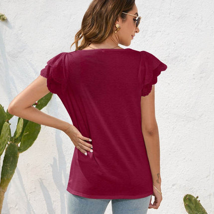 Ruffled Square Neck Cap Sleeve Blouse - MimiStylez