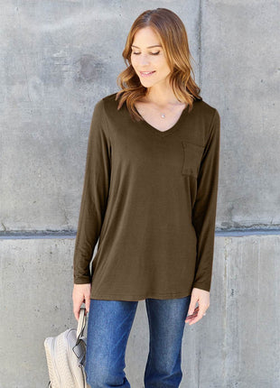 Basic Bae Full Size V-Neck Long Sleeve Top - MimiStylez