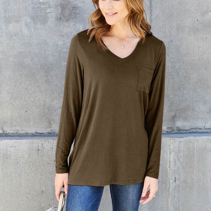 Basic Bae Full Size V-Neck Long Sleeve Top - MimiStylez