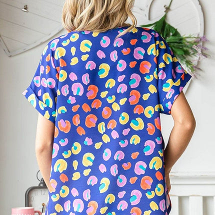 First Love Printed V-Neck Short Sleeve Blouse - MimiStylez