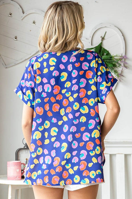 First Love Printed V-Neck Short Sleeve Blouse - MimiStylez