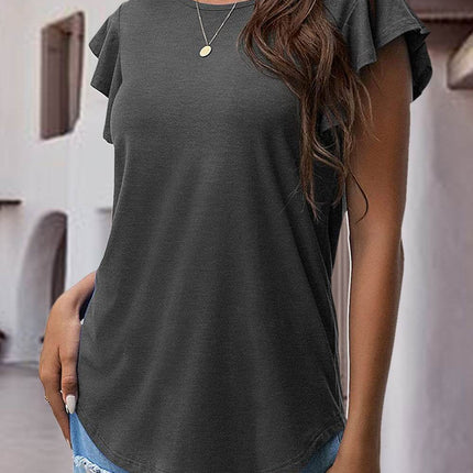 Ruffled Round Neck Cap Sleeve Blouse - MimiStylez