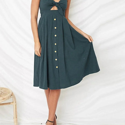 Cutout Smocked Sweetheart Neck Cami Dress - MimiStylez