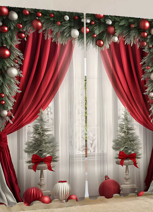 2PCs Curtain Christmas Series Curtain 3D Digital Printing