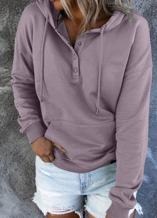 Dropped Shoulder Long Sleeve Hoodie with Pocket - MimiStylez