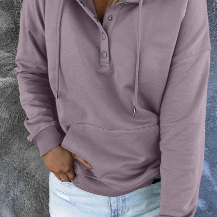 Dropped Shoulder Long Sleeve Hoodie with Pocket - MimiStylez