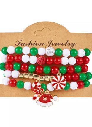 5 - Piece Christmas Holiday Beaded Bracelet - MimiStylez