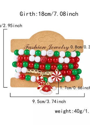 5 - Piece Christmas Holiday Beaded Bracelet - MimiStylez