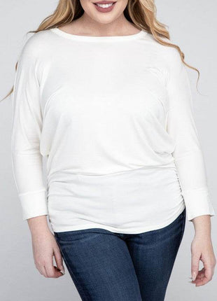 Plus Luxe Rayon Boat Neck 3/4 Sleeve Top - MimiStylez