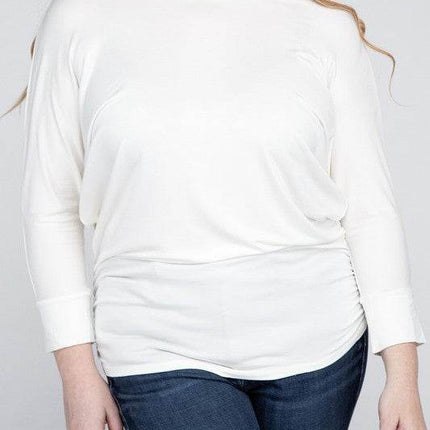 Plus Luxe Rayon Boat Neck 3/4 Sleeve Top - MimiStylez