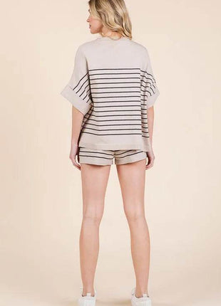 Lime 'N' Chili Striped Folded Half Sleeve Top and Shorts Set - MimiStylez