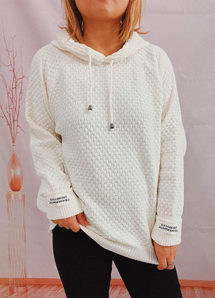 Drawstring Long Sleeve Hooded Sweater - MimiStylez