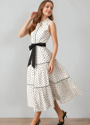 Polka Dot Sleeveless Midi Shirt Dress - MimiStylez