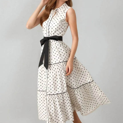 Polka Dot Sleeveless Midi Shirt Dress - MimiStylez