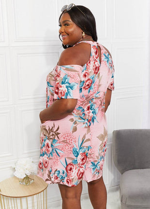 Sew In Love Full Size Fresh-Cut Flowers Cold-Shoulder Dress - MimiStylez