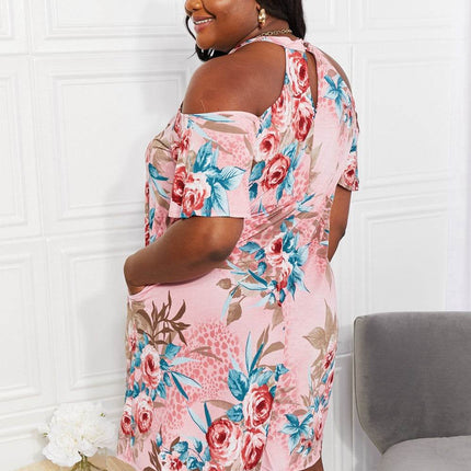 Sew In Love Full Size Fresh-Cut Flowers Cold-Shoulder Dress - MimiStylez