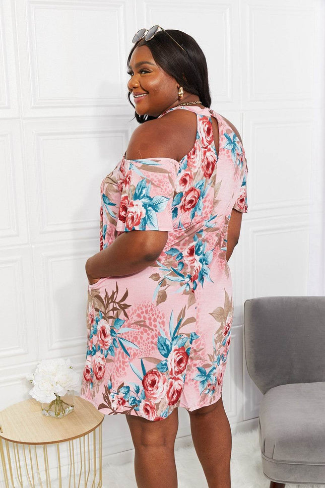 Sew In Love Full Size Fresh-Cut Flowers Cold-Shoulder Dress - MimiStylez