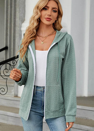 Drawstring Zip Up Long Sleeve Hoodie - MimiStylez