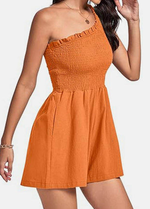 Smocked Single Shoulder Romper - MimiStylez