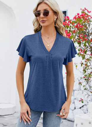 V-Neck Flutter Sleeve T-Shirt - MimiStylez