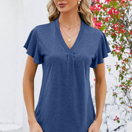 V-Neck Flutter Sleeve T-Shirt - MimiStylez