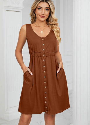 Buttoned Wide Strap Mini Dress - MimiStylez