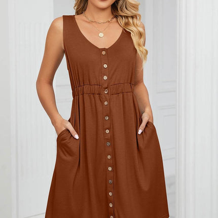 Buttoned Wide Strap Mini Dress - MimiStylez