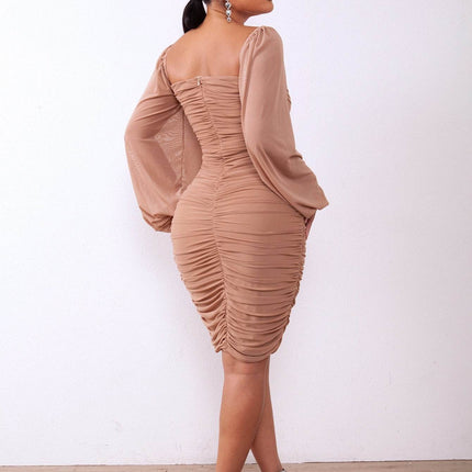 Zip-Back Ruched Bodycon Dress - MimiStylez